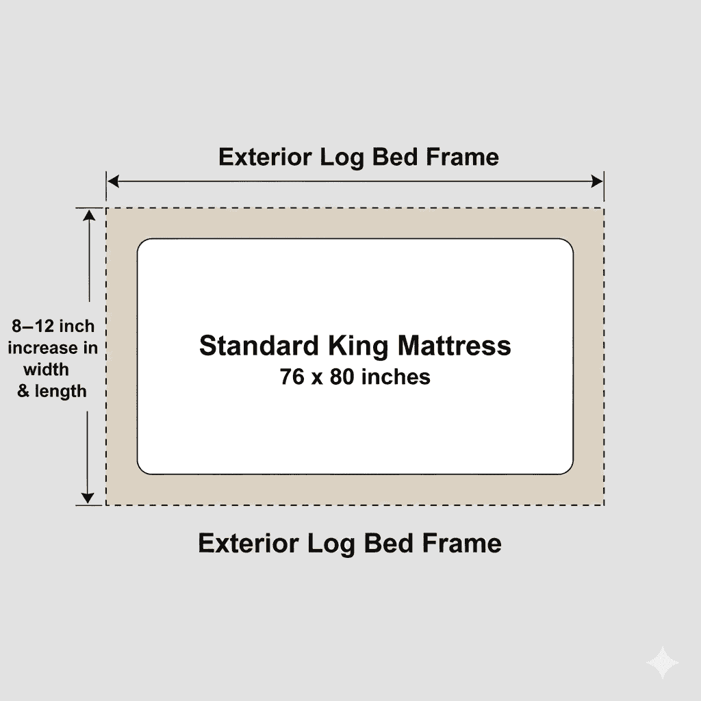 Diagram comparing mattress size vs. log bed exterior dimensions