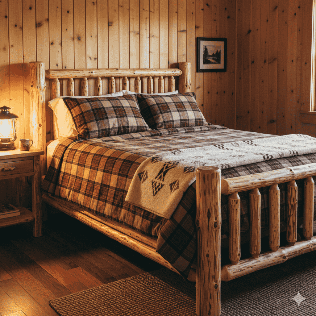 Rustic bedroom with cedar log bed