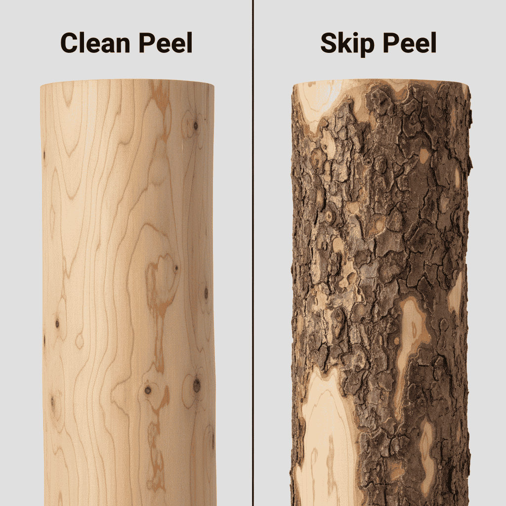 Visual comparison of Clean Peel vs Skip Peel finishing styles