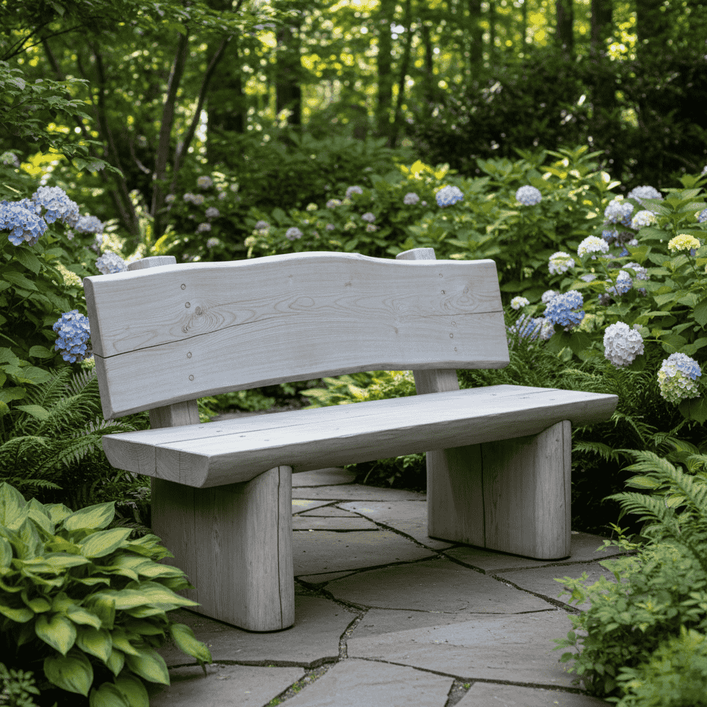 Aged cedar log furniture with a natural silvery-gray patina.